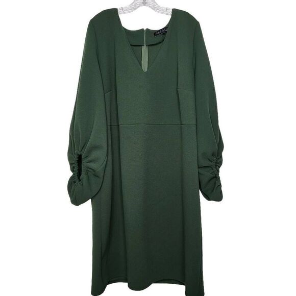 Eloquii Green Balloon Sleeves V Neck Dress Size 24 - Picture 3 of 11